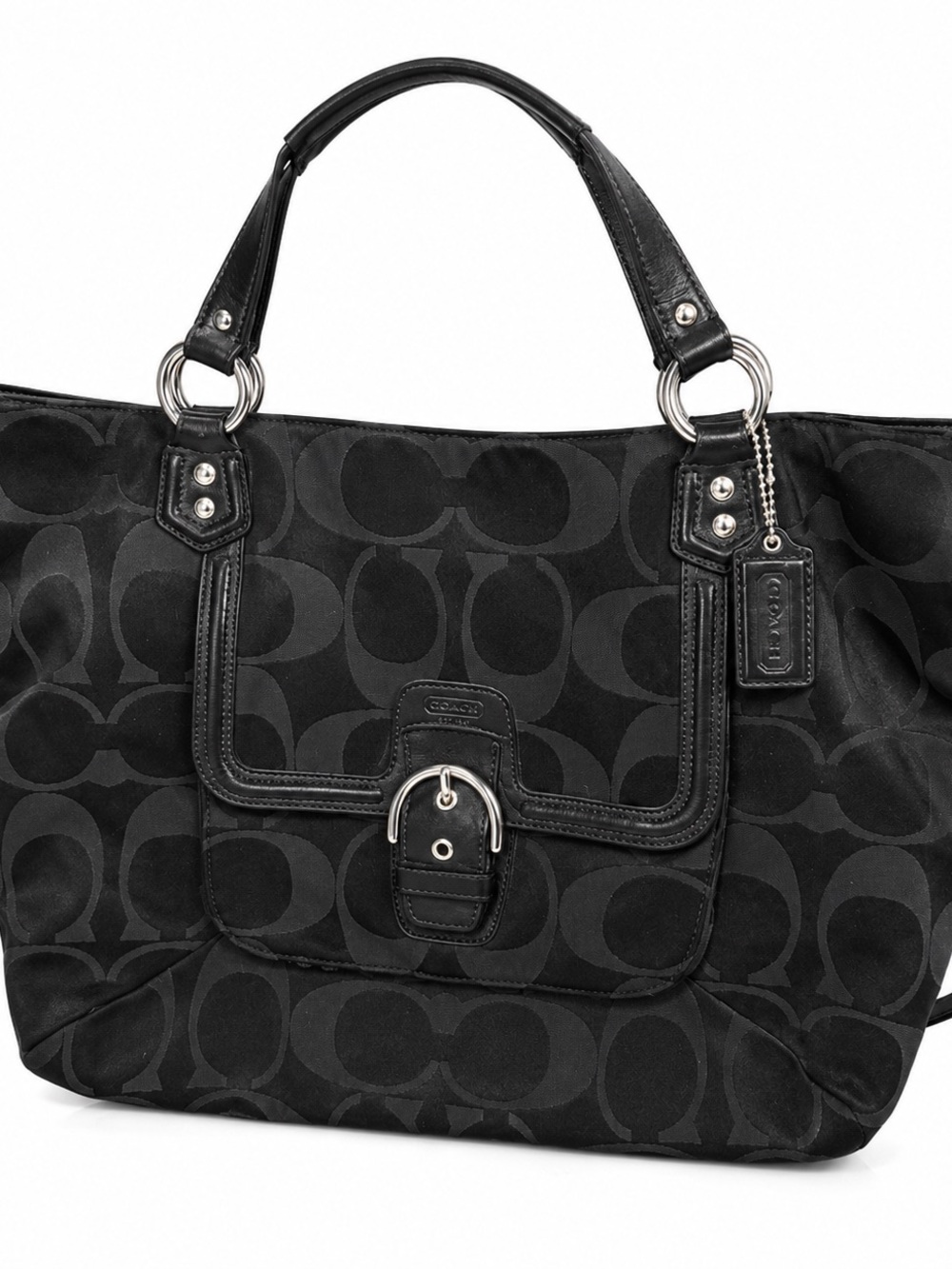 Coach Black Signature Jacquard Tote with Leather Trim